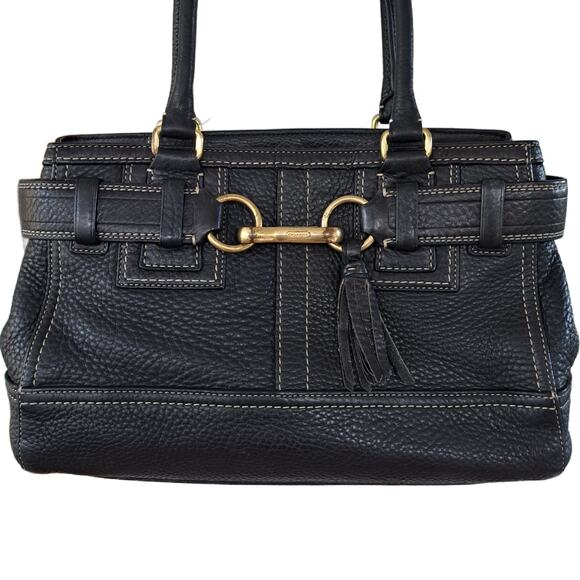 COACH Vintage Hampton Bag Black Pebbled Leather Shoulder Satchel Tote Carryall - Picture 2 of 11